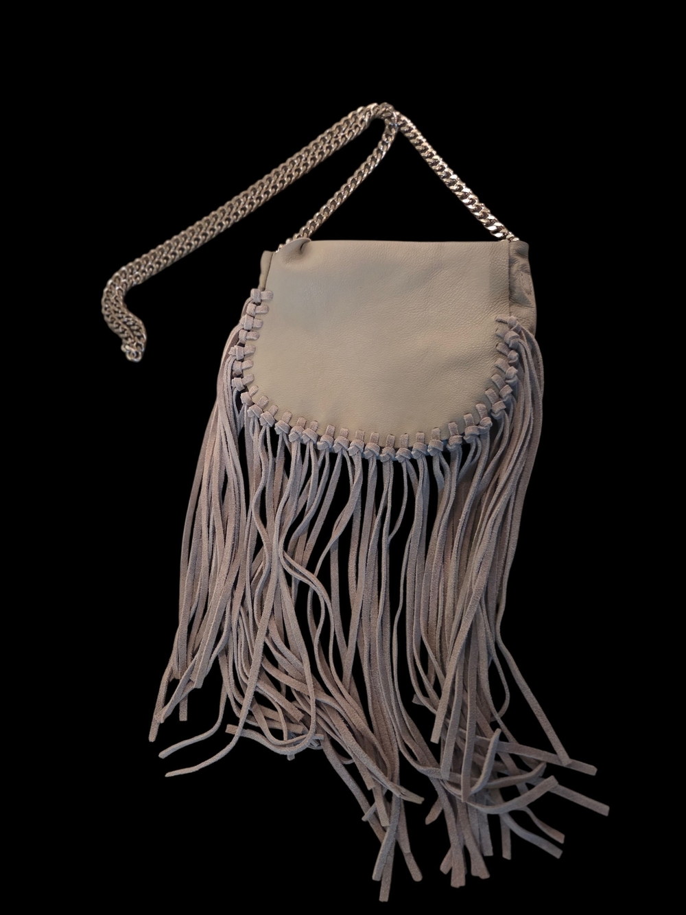 NWOT Zara Light Gray Fringe Crossbody with Chain Strap
